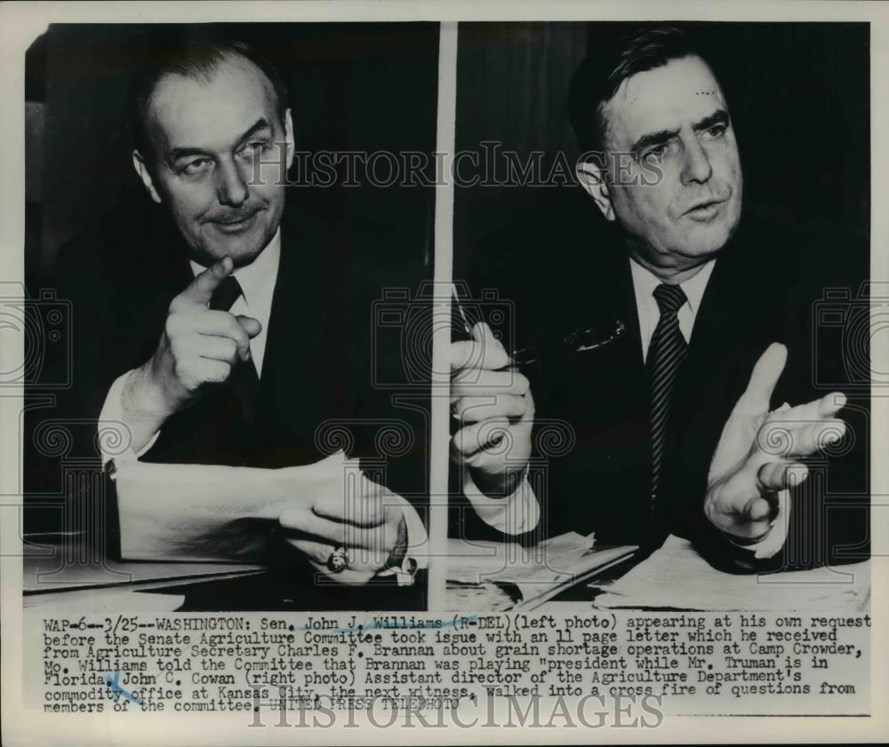 1952 Press Photo Sen John WIlliams(L) John C Cowan (R) at hearing - Historic Images