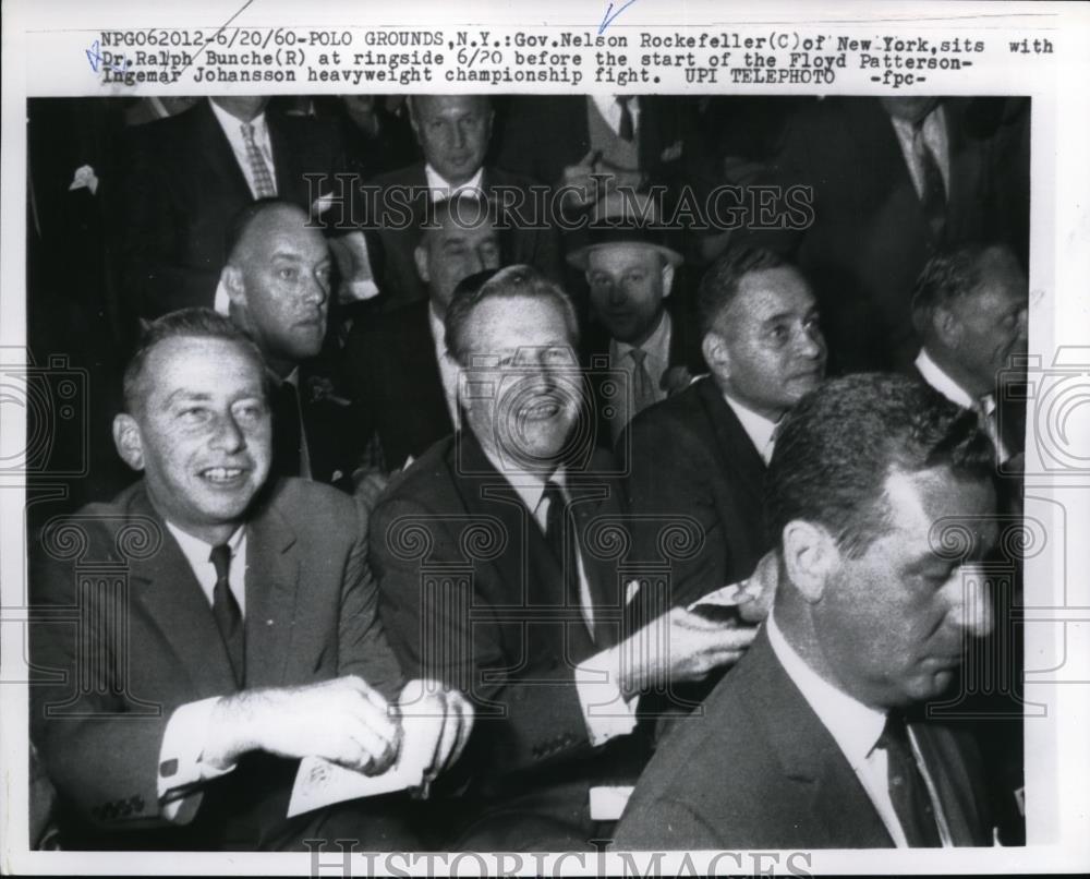 1960 Press Photo Gov Rockefeller attends the Floyd Patterson heavyweight fight - Historic Images