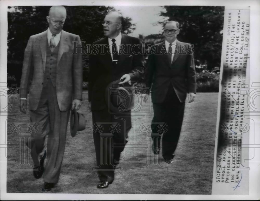 1955 Press Photo President Eisenhower &amp; brothers Milton &amp; Earl in PA - Historic Images