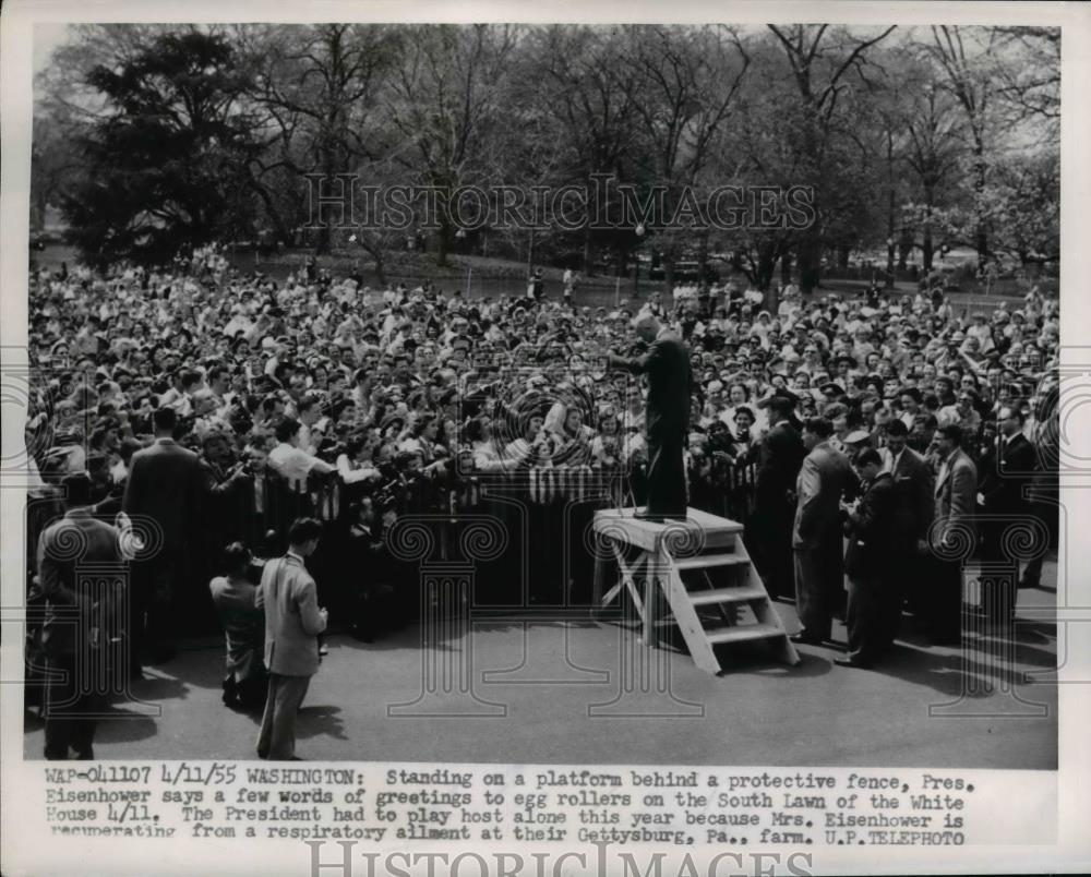 1955 Press Photo Pres. Eisenhower Greeted The Egg Rollers At The White House - Historic Images