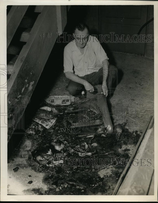 1954 Press Photo Fire Damage, Rudy Lebrun. - Historic Images