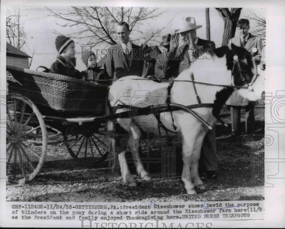 1955 Press Photo President Eisenhower, grandson David at Gettysburg PA farm - Historic Images