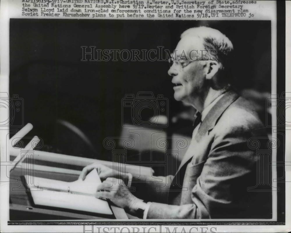 1959 Press Photo Secretary of State Christian Herter at UN General Assembly - Historic Images