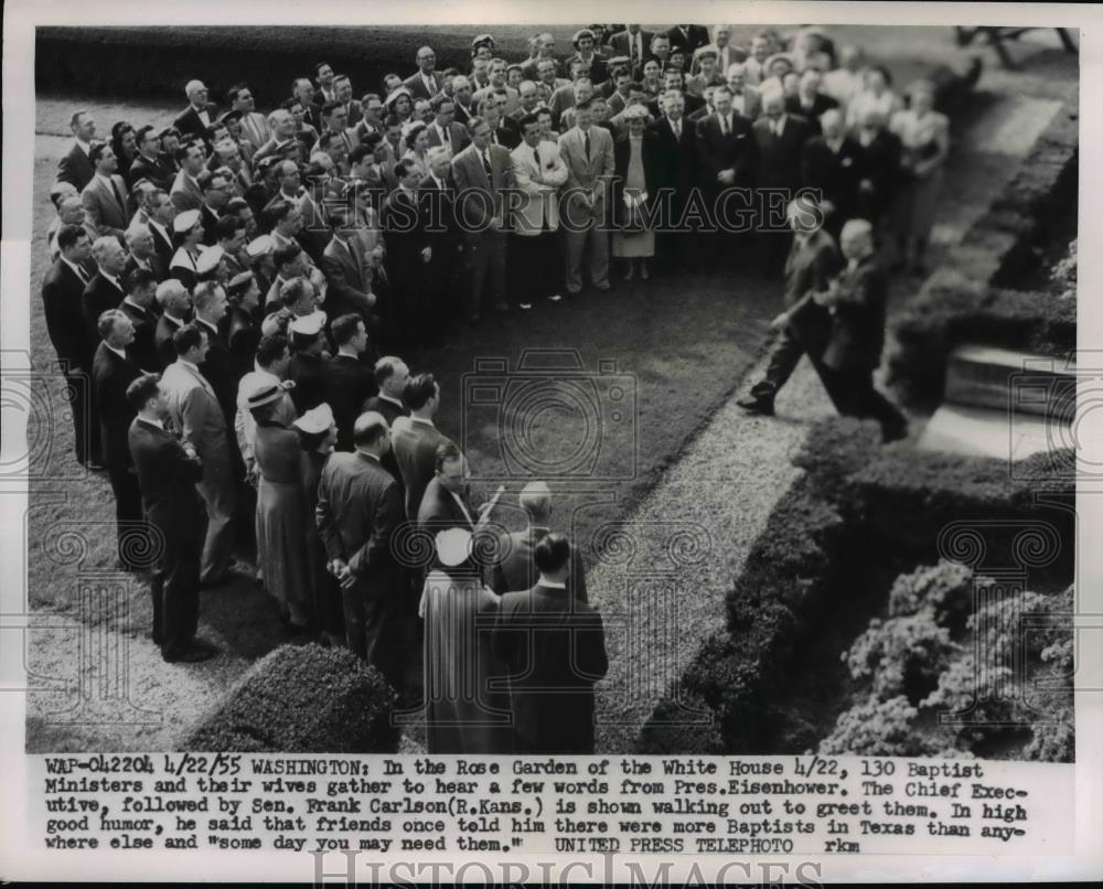 1955 Press Photo President Eisenhower And His Guest At The Rose Garden - Historic Images