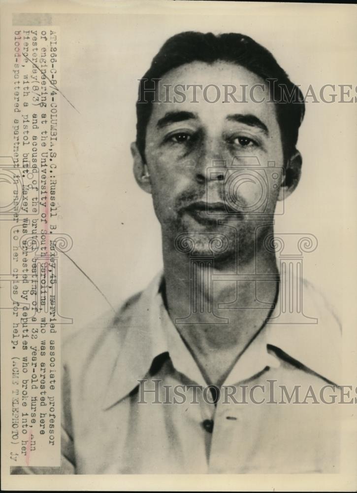 1949 Press Photo Russell B. Muxey accused of brutal beating of Ann Peire. - Historic Images