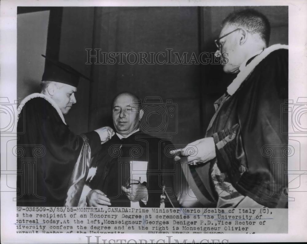 1955 Press Photo Italian Premier Mario Scelba Honored at University of Montreal - Historic Images