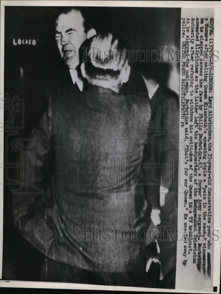 1957 Press Photo Lord Altrincham Slapped by Philip Burbridge, London England - Historic Images