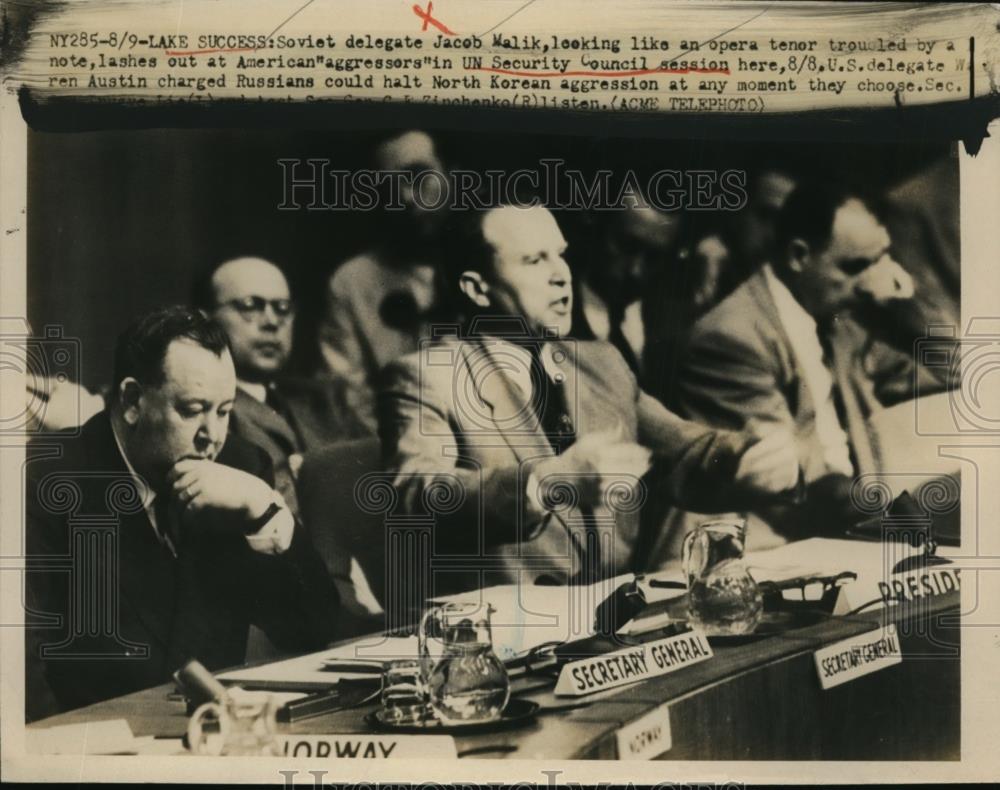 1950 Press Photo Jacob Malik, Soviet Delegate in UN Security Council Session. - Historic Images