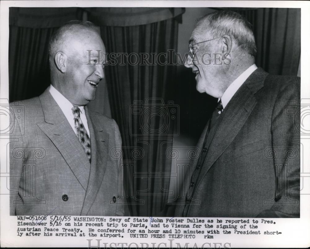 1955 Press Photo Secy of State John Foster Dulles, Pres. Eisenhower returns from - Historic Images