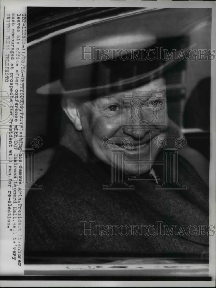 1955 Press Photo President Eisenhower & GOP chairman Leonard Hall - Historic Images