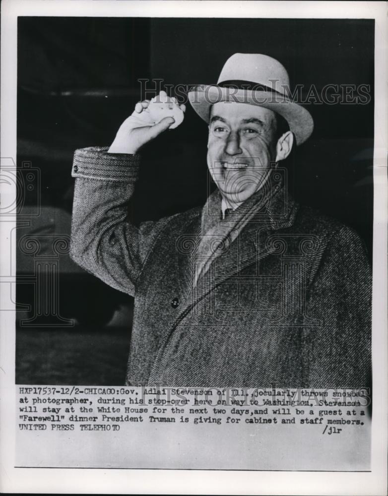 1952 Press Photo Governor of Illinois Adlai Stevenson at White House Dinner - Historic Images