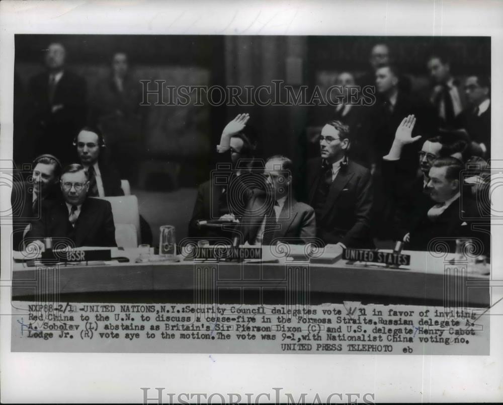 1955 Press Photo security Council Russian delegate Al. Sobolav, Britain Sir - Historic Images