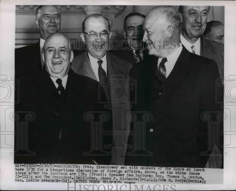 1955 Press Photo President Eisenhower, Speaker Sam Rayburn, Rep Tom Gordon - Historic Images