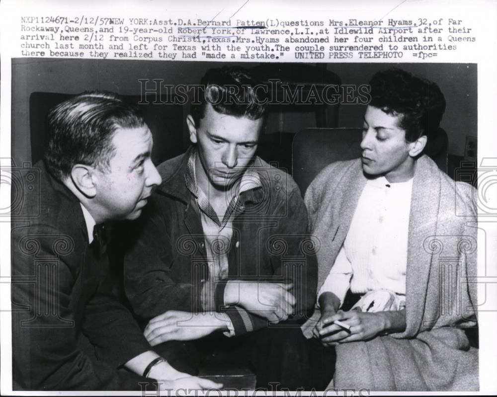 1957 Press Photo D.A Bernard Patton questions Mrs. Hyams and Mr. Robert York - Historic Images