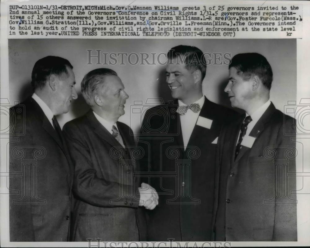 1959 Press Photo Detroit Michigan, Governor Mennen Williams, William Stratton - Historic Images