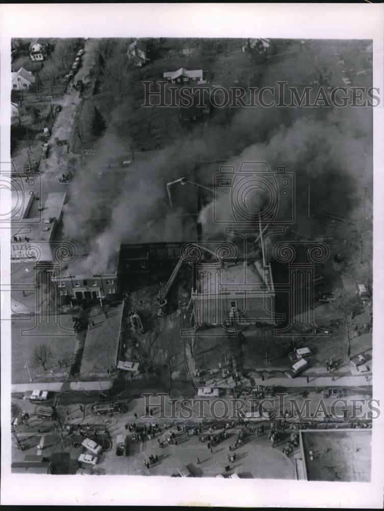 1963 Press Photo Bellport New York, Fire Destroys Local High School, Aerial Shot - Historic Images