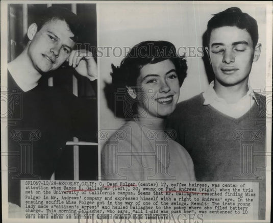 1948 Press Photo Dean Folger, James K. Gallagher & Paul Andrews in Scuffle - Historic Images