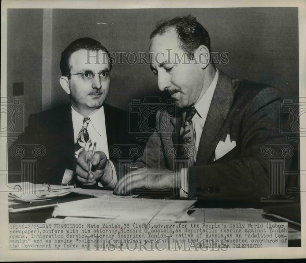 1948 Press Photo Nate Yanish Deportation Hearing San Francisco Richard Gladstein - Historic Images