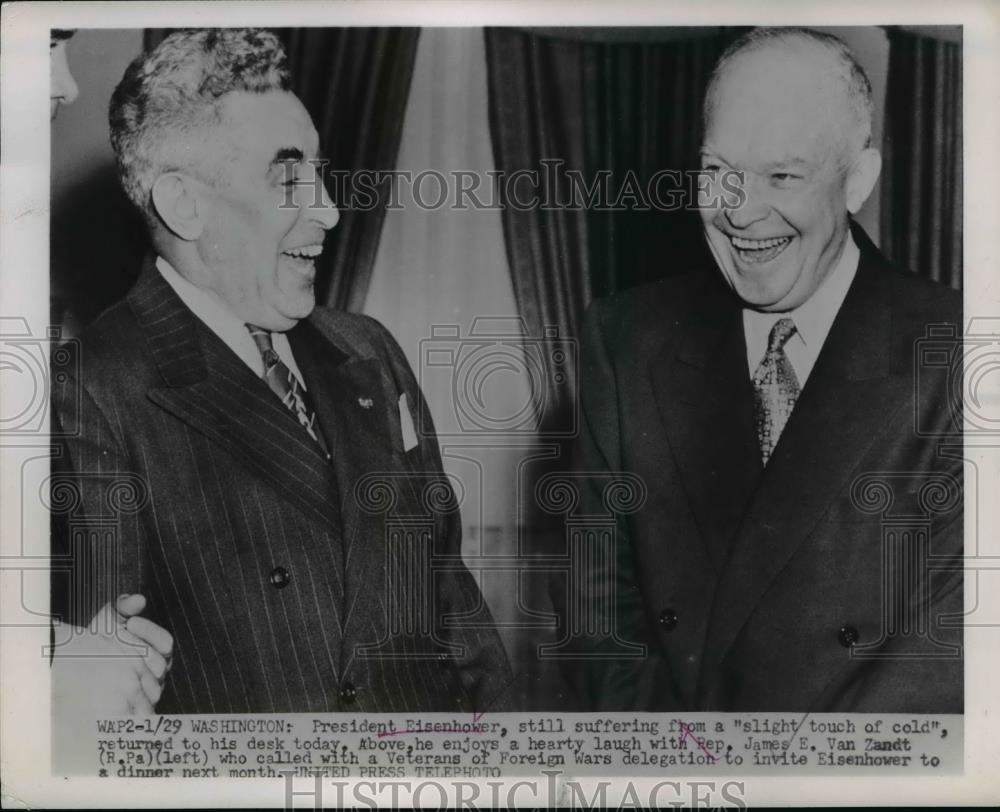 1953 Press Photo Pres. Eisenhower enjoys laugh with Rep.James E.Van Zandt. - Historic Images