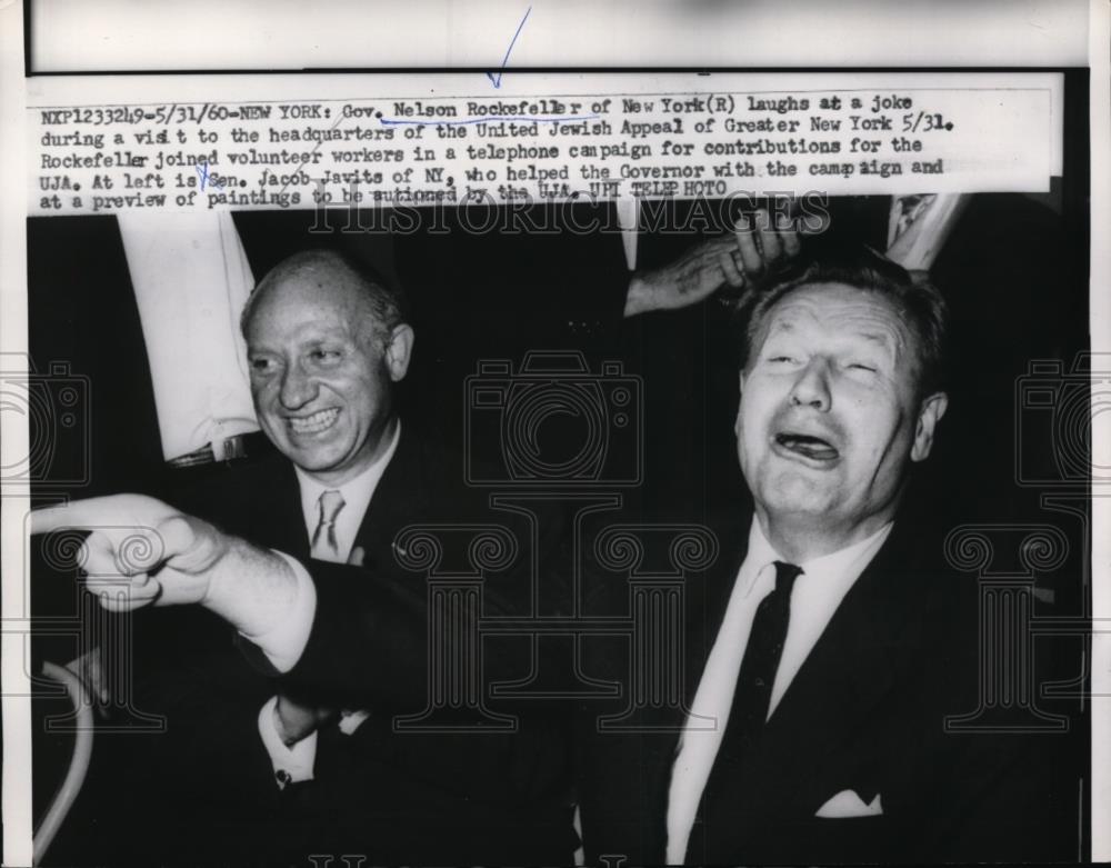 1960 Press Photo Governor Nelson Rockefeller &amp; Senator Jacob Javits Laughing - Historic Images