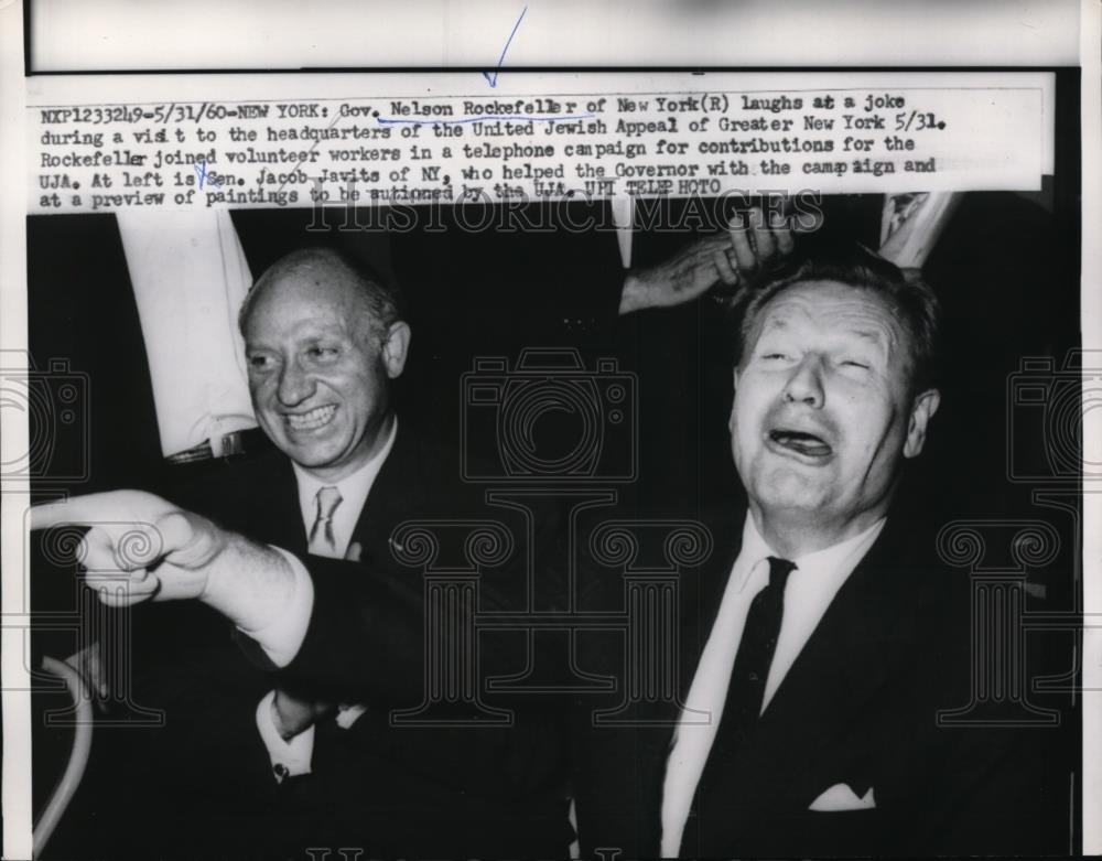 1960 Press Photo Governor Nelson Rockefeller & Senator Jacob Javits Laughing - Historic Images