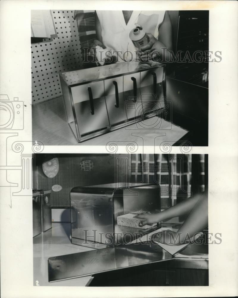 1962 Press Photo Bread boxes for home storage use being cleaned - Historic Images