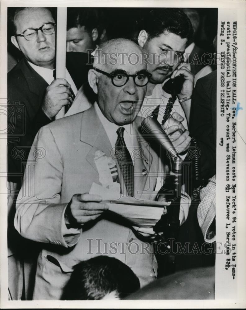 1952 Press Photo Gov. Herbert Lelman Casts New York's 94 Votes - Historic Images