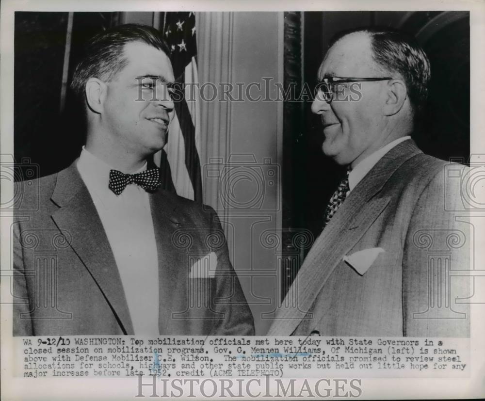 1961 Press Photo Michigan Governor G Mennen Williams Defense Mobilizer C Wilson - Historic Images