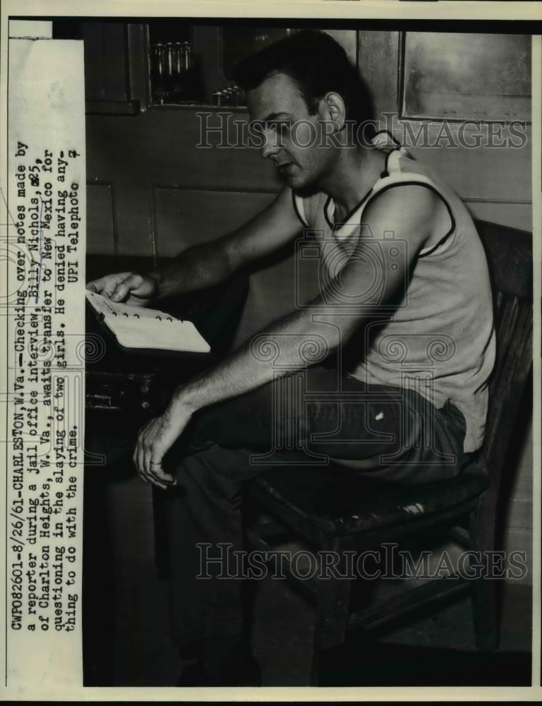 1961 Press Photo Billy Nichols Jail Office Interview Charleston, W. Virginia - Historic Images