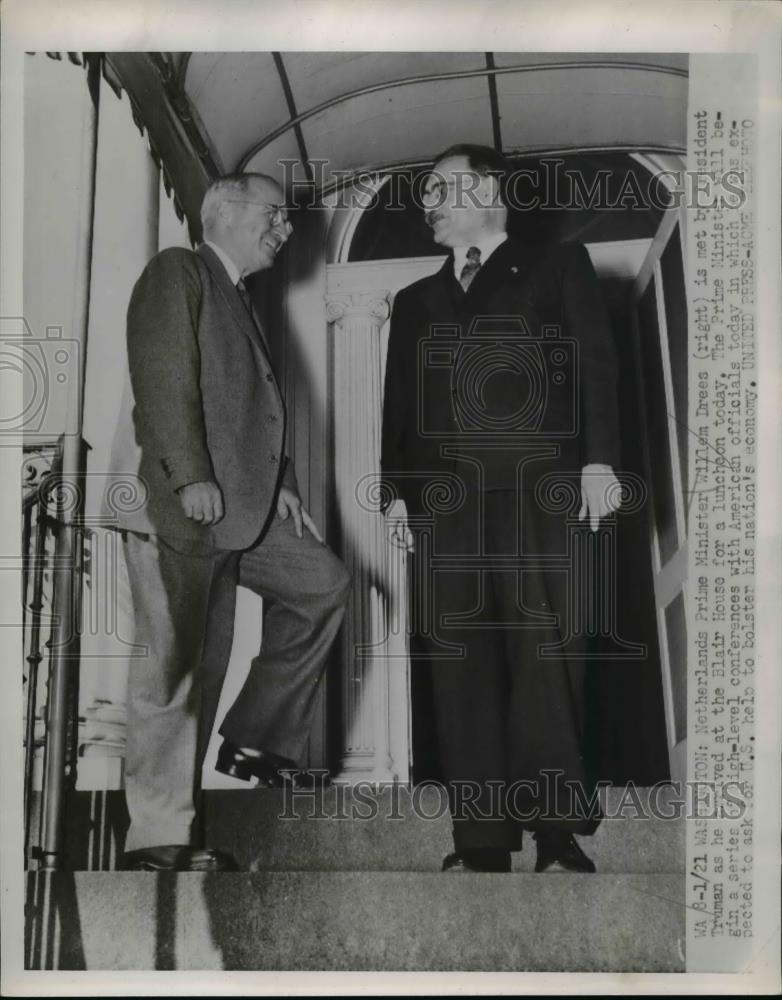 1952 Press Photo Prime Minister Willem Wallace Met By The President Truman - Historic Images