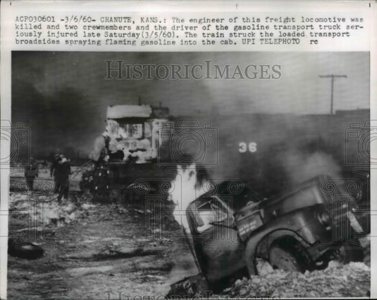 1960 Press Photo train and gasoline truck collision that killed two in Chanute - Historic Images