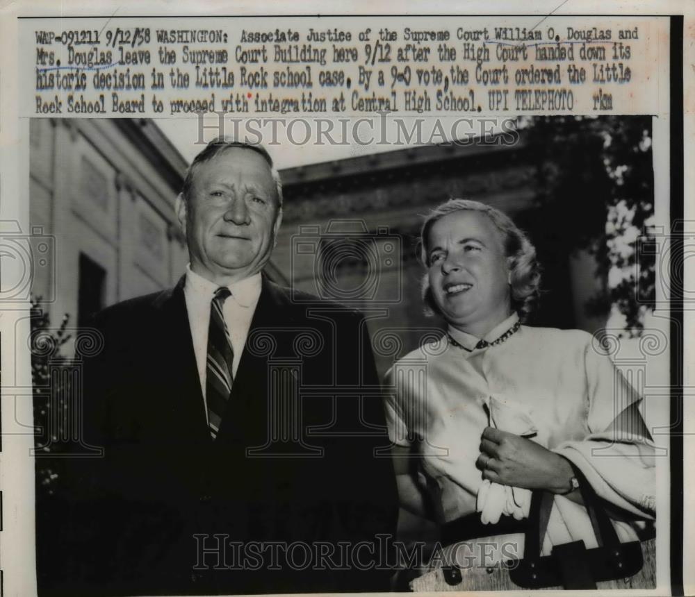 1958 Press Photo Supreme Court Justice William O. Douglas &amp; Wife - nee69257 - Historic Images