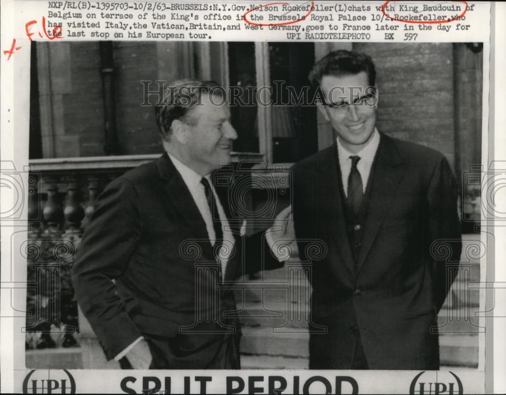 1963 Press Photo Governor Nelson Rockefeller with King Baudouin of Belgium - Historic Images