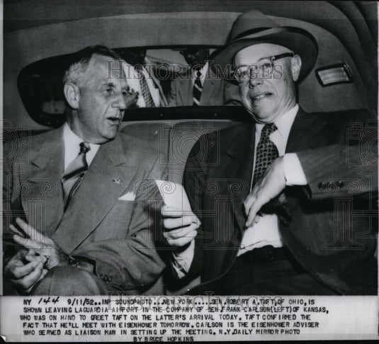 1952 Press Photo Senators Robert A Taft of Ohio & Frank Carlson of Kansas - Historic Images