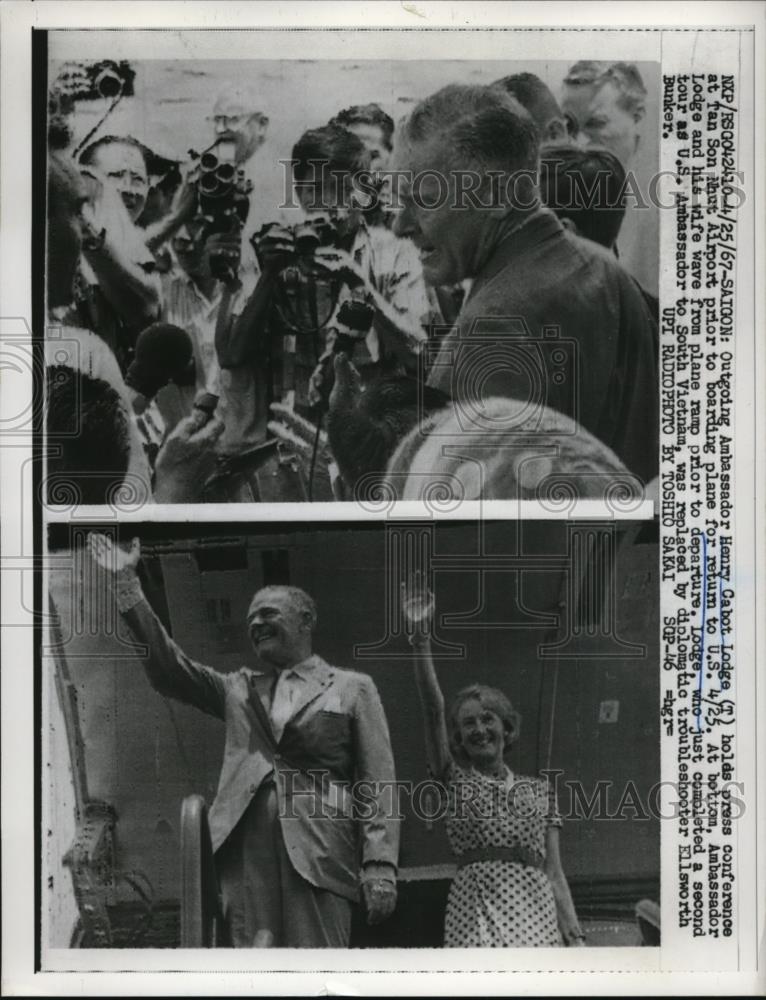 1967 Press Photo US Ambassador Henry Cabot Lodge &amp; wife at Saigon Vietnam - Historic Images