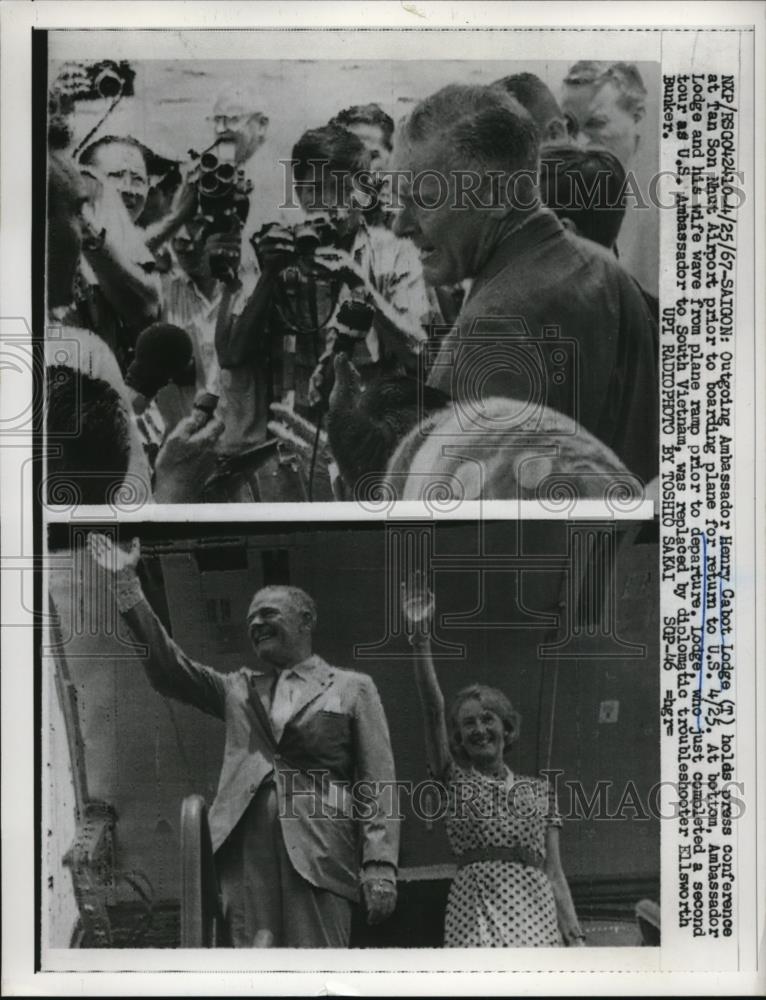 1967 Press Photo US Ambassador Henry Cabot Lodge & wife at Saigon Vietnam - Historic Images