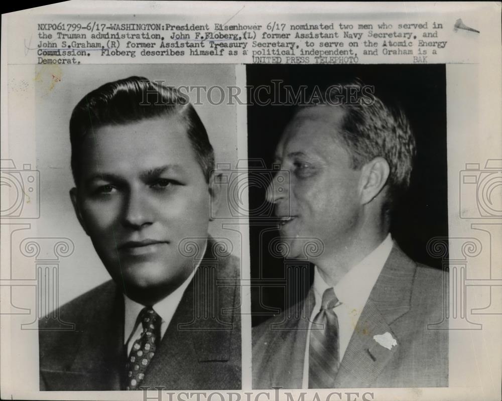 1957 Press Photo John F Eloberg Former Assistant Navy Secretary & John Graham - Historic Images