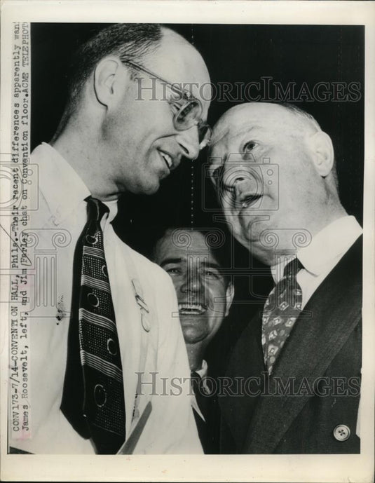 1948 Press Photo James Roosevelt & Jim Farley at Convention in Philadelphia - Historic Images