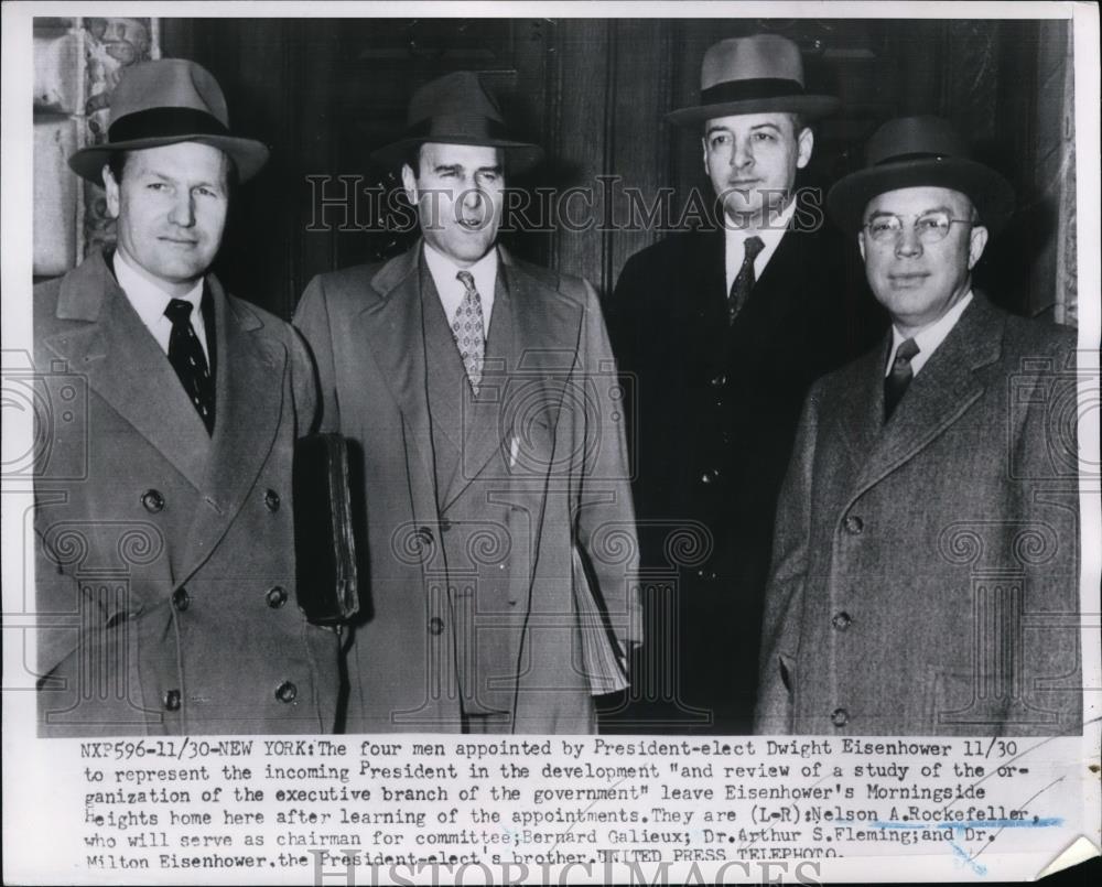 1952 Press Photo New York Nelson Rockefeller, Bernard Galieux, Arthur S Fleming, - Historic Images