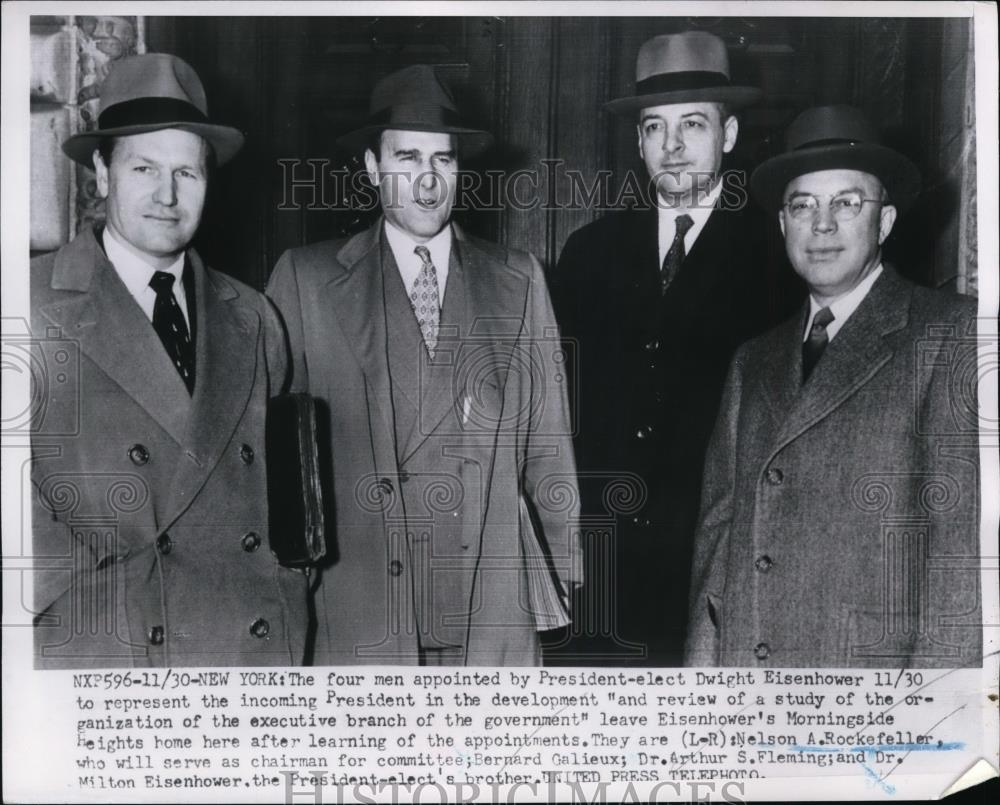 1952 Press Photo New York Nelson Rockefeller, Bernard Galieux, Arthur S Fleming, - Historic Images