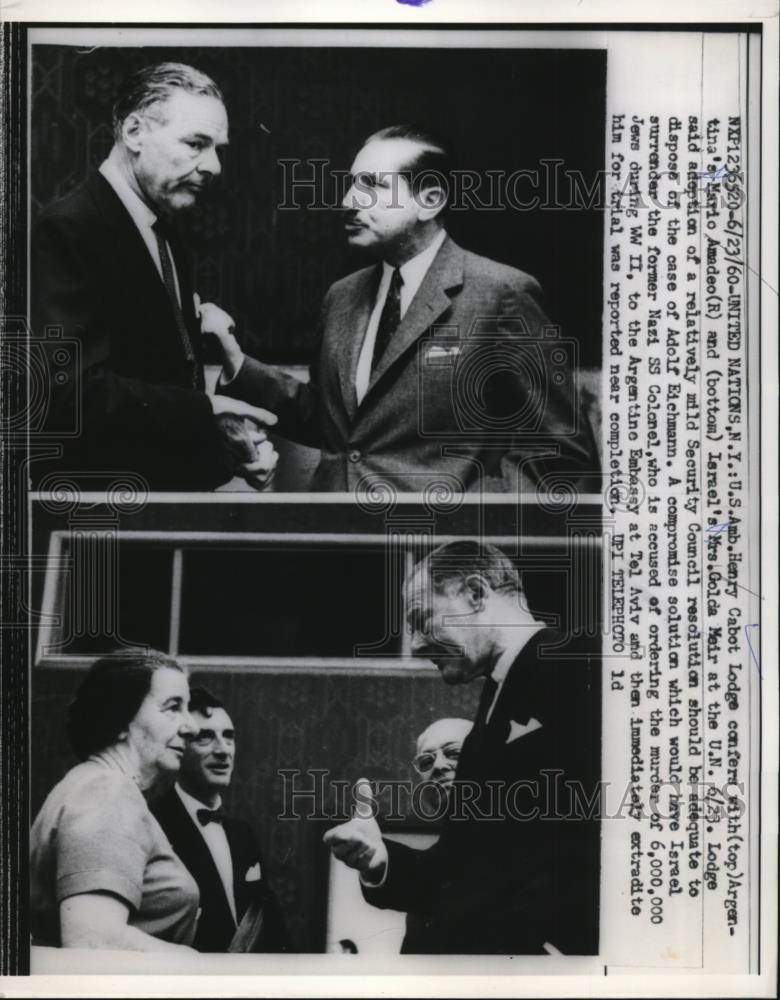 1960 Press Photo U.S. Ambassador Henry Cabot Lodge, Mario Amadeo, and Mrs. Mier - Historic Images