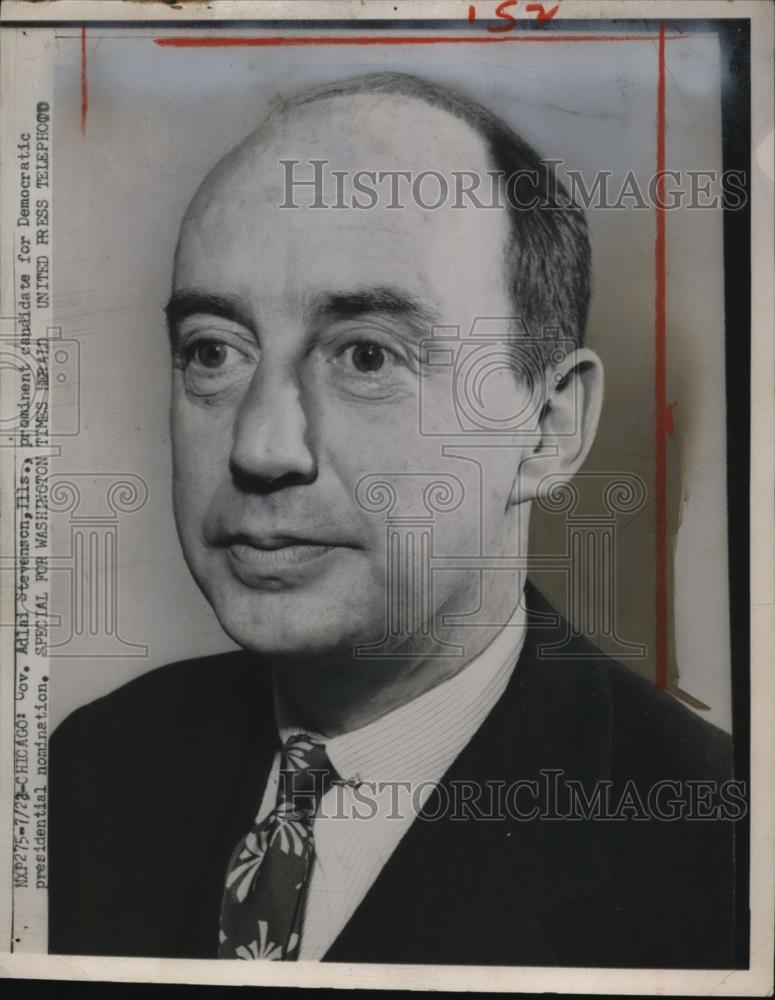 1952 Press Photo Gov. Adlai Stevenson of Ill. candidate for U.S Presidential. - Historic Images