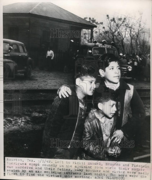 1949 Press Photo Manuel, Eduardo & Fienelo Rodriguez after moms murder - Historic Images