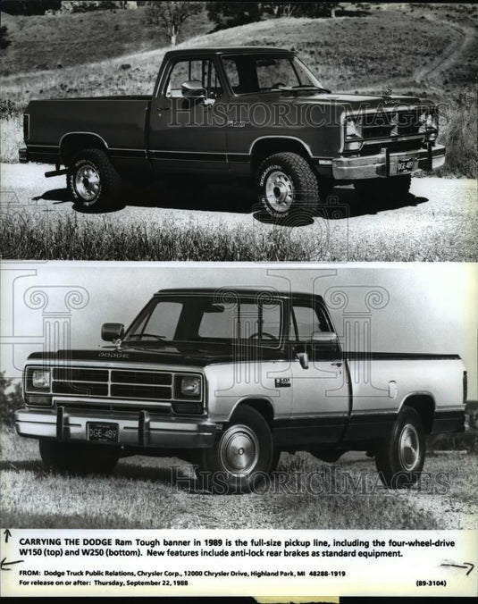 1989 Press Photo The Dodge Ram Tough banner carrier pick up - cva79435 - Historic Images