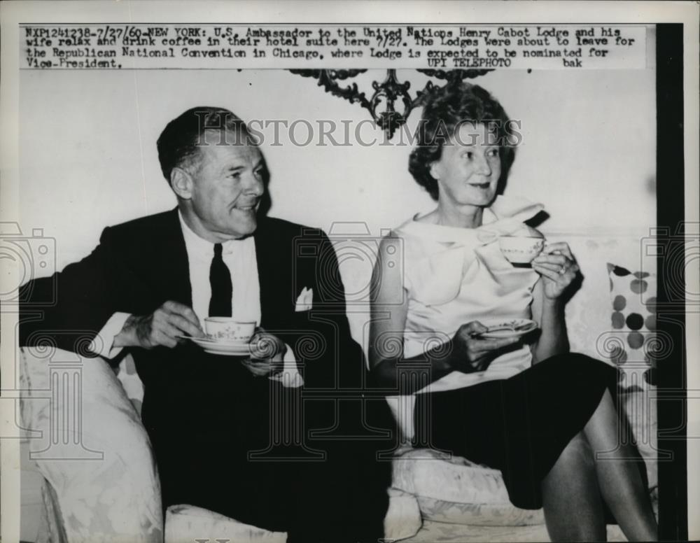 1960 Press Photo Henry Cabot Lodge, U.S.Ambassador to U.N with his wife. - Historic Images