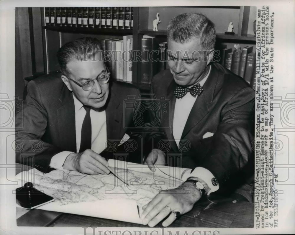 1960 Press Photo Michigan Governor Mennen Williams, Joseph Satter Ambassador - Historic Images