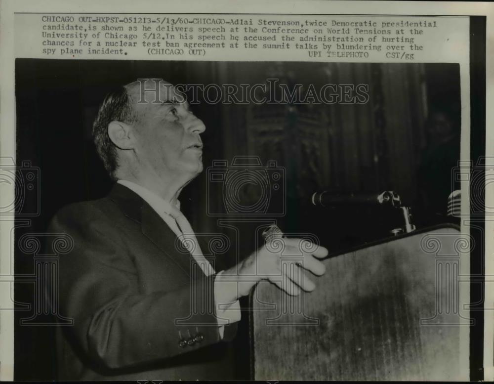 1960 Press Photo Chicago-Adlai Stevenson speaks at Conference on World Tensions. - Historic Images