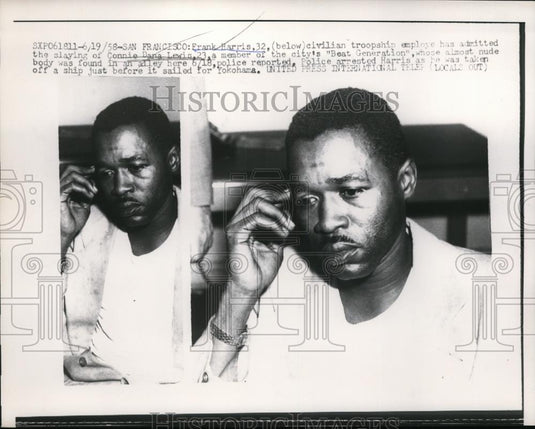 1958 Press Photo San Francisco Frank Harris arrested for murder of Connie Lewis - Historic Images