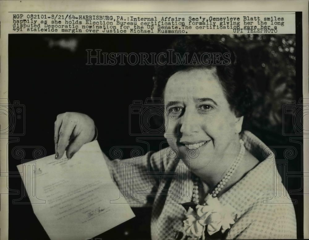 1964 Press Photo Internal Affairs Sec Genevieve Blatt, US Senate nomination - Historic Images