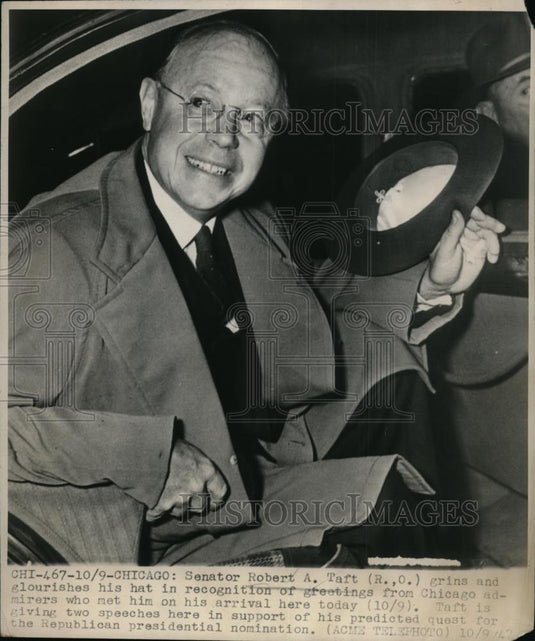 1947 Press Photo Senator Robert A Taft in Chicago - Historic Images